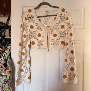 Jessica Simpson Cream and Orange Crochet Crop Top